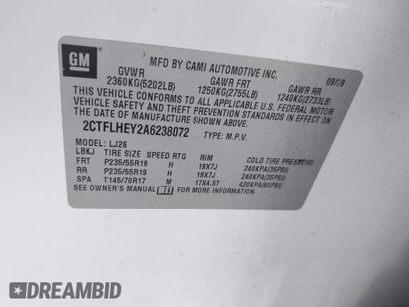 ✅ 2010 GMC Terrain SLT-2 • VIN: 2CTFLHEY2A6238072 • Lot: 41940698. Wystawiony na IAAI z przebiegiem 120 418 mil. Bezpłatny archiwum sprzedaży aukcyjnych z USA i szczegółowy raport historii pojazdu na DreamBid. Zdjęcie 9.