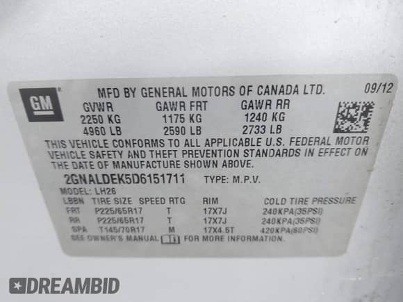 2013 Chevrolet Equinox LT z VIN 2GNALDEK5D6151711, wystawiony jako IAAI lot #43517462 z przebiegiem 122 040 mil mil oraz . Historia ofert i sprzedaży dostępna na DreamBid. Obrazek 9.