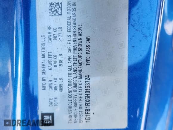 ✅ 2017 Chevrolet Camaro 1LT • VIN: 1G1FB1RX6H0153724 • Лот: 82081695. Опубликован ранее на Copart с пробегом Не указан. Бесплатный доступ к архиву аукционных продаж из США и подробный отчёт об истории автомобиля на DreamBid. Изображение 12.