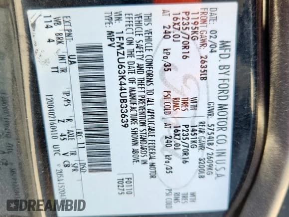 ✅ 2004 Ford Explorer XLT • VIN: 1FMZU63K44UB33639 • Лот: 86267095. Опубликован ранее на Copart с пробегом 256 069 миль. Бесплатный доступ к архиву аукционных продаж из США и подробный отчёт об истории автомобиля на DreamBid. Изображение 13.