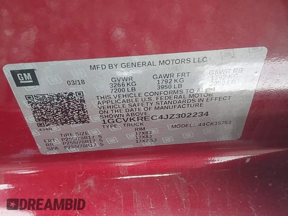 ✅ 2018 Chevrolet Silverado 1500 LT • VIN: 1GCVKREC4JZ302234 • Lot: 43400403. Listed on IAAI with 82,216 mi. Free auction sales archive from the USA and detailed vehicle history report at DreamBid. Image 9.