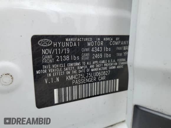 2020 Hyundai Ioniq SE с VIN KMHC75LJ5LU060827, выставлен на аукционе Copart как лот 56877195 с пробегом 30 722 миль миль и На запчасти • Non repairable. История ставок и продаж доступна на DreamBid. Изображение 13.