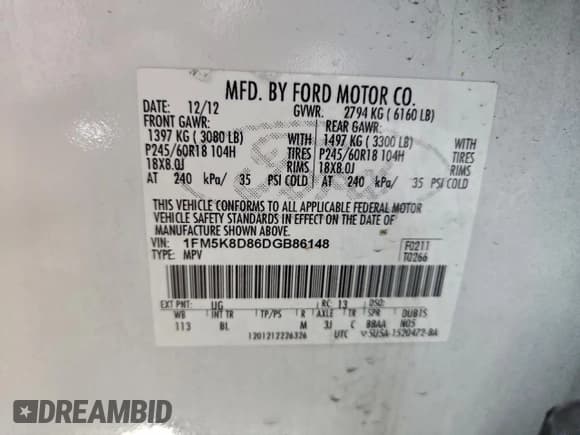 ✅ 2013 Ford Explorer XLT • VIN: 1FM5K8D86DGB86148 • Lot: 95310935. Wystawiony na Copart z przebiegiem 181 017 mil. Bezpłatny archiwum sprzedaży aukcyjnych z USA i szczegółowy raport historii pojazdu na DreamBid. Zdjęcie 13.