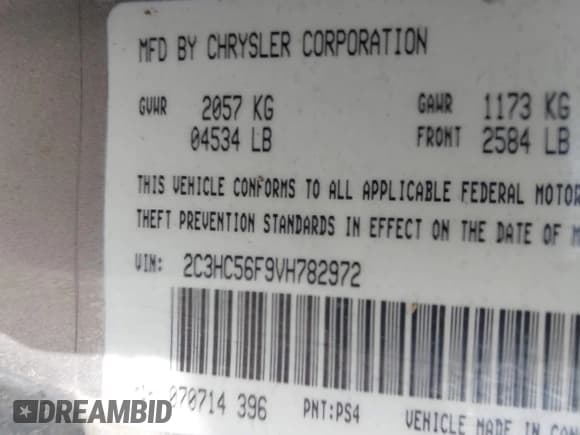 ✅ 1997 Chrysler LHS • VIN: 2C3HC56F9VH782972 • Lot: 42035696. Listed on IAAI with 120,301 mi. Free auction sales archive from the USA and detailed vehicle history report at DreamBid. Image 9.