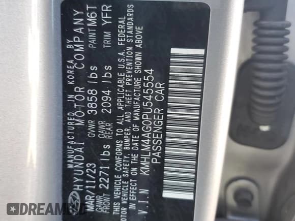 ✅ 2023 Hyundai Elantra SEL • VIN: KMHLM4AG0PU545554 • Lot: 82582185. Listed on Copart with 22,635 mi. Free auction sales archive from the USA and detailed vehicle history report at DreamBid. Image 12.