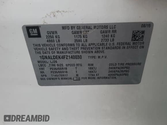 ✅ 2015 Chevrolet Equinox LTZ • VIN: 1GNALDEK4FZ140030 • Лот: 73720414. Опубликован ранее на Copart с пробегом Не указан. Бесплатный доступ к архиву аукционных продаж из США и подробный отчёт об истории автомобиля на DreamBid. Изображение 14.