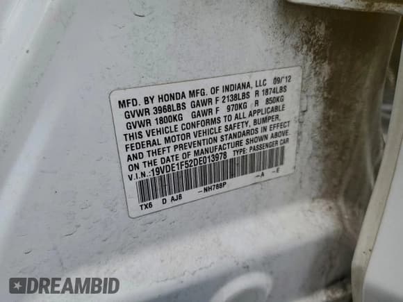 ✅ 2013 Acura ILX Premium • VIN: 19VDE1F52DE013978 • Lot: 94313535. Listed on Copart with 192,689 mi. Free auction sales archive from the USA and detailed vehicle history report at DreamBid. Image 12.