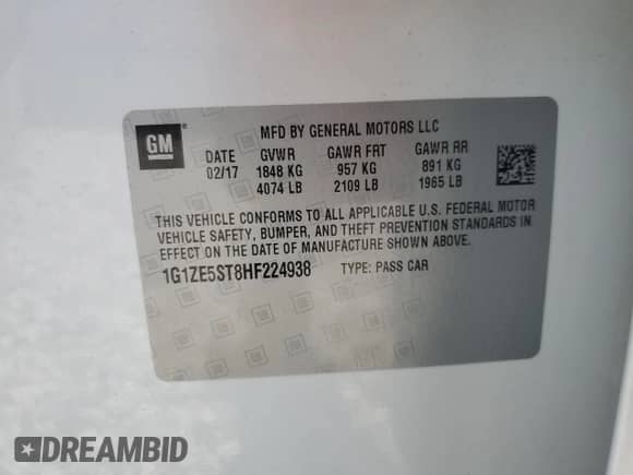 2017 Chevrolet Malibu LT z VIN 1G1ZE5ST8HF224938, wystawiony jako Copart lot #60239895 z przebiegiem 16 589 mil mil oraz Szkoda całkowita • Salvage title. Historia ofert i sprzedaży dostępna na DreamBid. Obrazek 12.