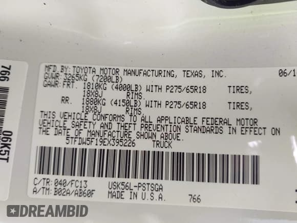 ✅ 2014 Toyota Tundra SR5 • VIN: 5TFDW5F19EX395226 • Лот: 42508179. Опубликован ранее на IAAI с пробегом 178 772 миль. Бесплатный доступ к архиву аукционных продаж из США и подробный отчёт об истории автомобиля на DreamBid. Изображение 9.