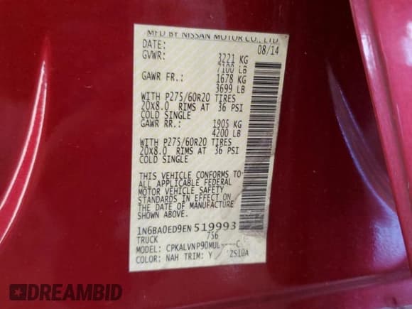 ✅ 2014 Nissan Titan SL • VIN: 1N6BA0ED9EN519993 • Лот: 86891655. Опубликован ранее на Copart с пробегом 122 296 миль. Бесплатный доступ к архиву аукционных продаж из США и подробный отчёт об истории автомобиля на DreamBid. Изображение 13.