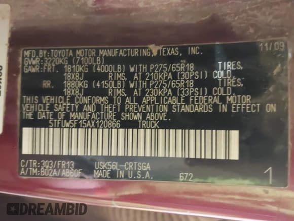 ✅ 2010 Toyota Tundra • VIN: 5TFUW5F15AX120866 • Lot: 42440333. Wystawiony na IAAI z przebiegiem 262 913 mil. Bezpłatny archiwum sprzedaży aukcyjnych z USA i szczegółowy raport historii pojazdu na DreamBid. Zdjęcie 9.