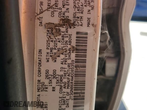 ✅ 1998 Toyota 4Runner SR5 • VIN: JT3GN86R4W0085359 • Лот: 65834865. Опубликован ранее на Copart с пробегом 198 231 миль. Бесплатный доступ к архиву аукционных продаж из США и подробный отчёт об истории автомобиля на DreamBid. Изображение 13.