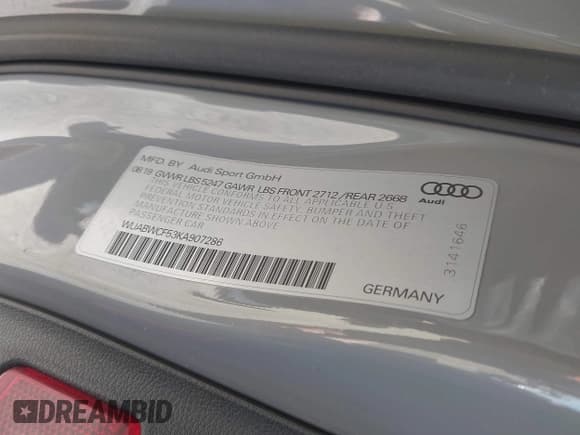 ✅ 2019 Audi RS 5 Sportback • VIN: WUABWCF53KA907286 • Lot: 42098943. Listed on IAAI with 62,275 mi. Free auction sales archive from the USA and detailed vehicle history report at DreamBid. Image 9.