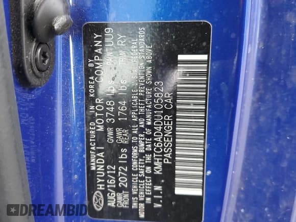 ✅ 2013 Hyundai Veloster w/Gray Int • VIN: KMHTC6AD4DU105823 • Lot: 81351404. Wystawiony na Copart z przebiegiem 117 897 mil. Bezpłatny archiwum sprzedaży aukcyjnych z USA i szczegółowy raport historii pojazdu na DreamBid. Zdjęcie 12.