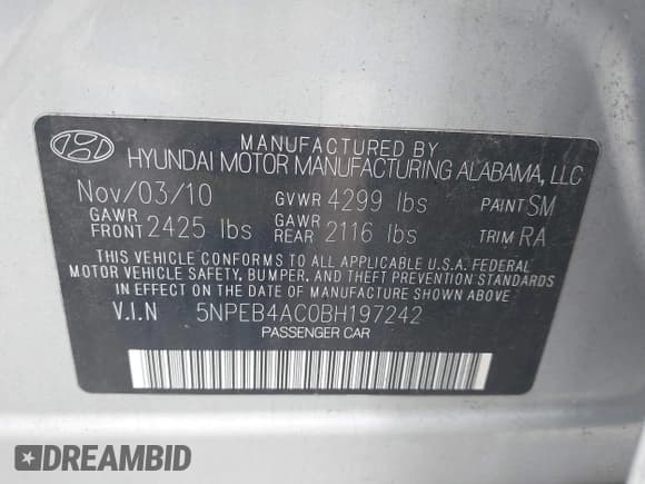 ✅ 2011 Hyundai Sonata GLS • VIN: 5NPEB4AC0BH197242 • Lot: 43415826. Listed on IAAI with 161,143 mi. Free auction sales archive from the USA and detailed vehicle history report at DreamBid. Image 9.